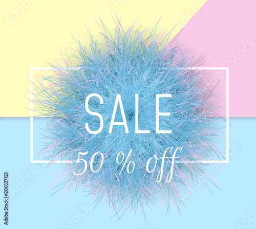 Sale banner background. 3d Fluffy fur ball