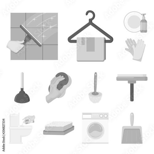 Cleaning and maid monochrome icons in set collection for design. Equipment for cleaning vector symbol stock web illustration.