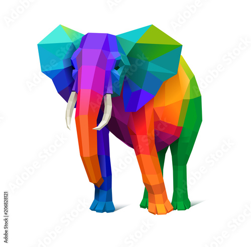 Low poly multicolored elephant, concept of strenght, eps10 vector