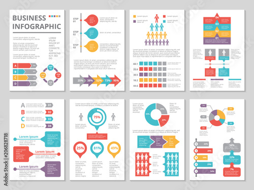 Design project of business annual report with infographic pictures