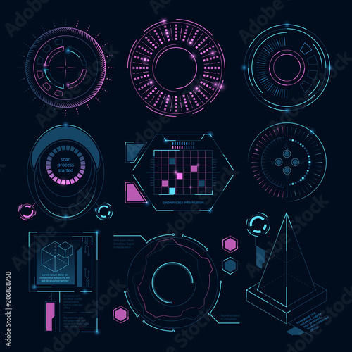 Circle futuristic shapes for digital web interface. Hud sci fi symbols