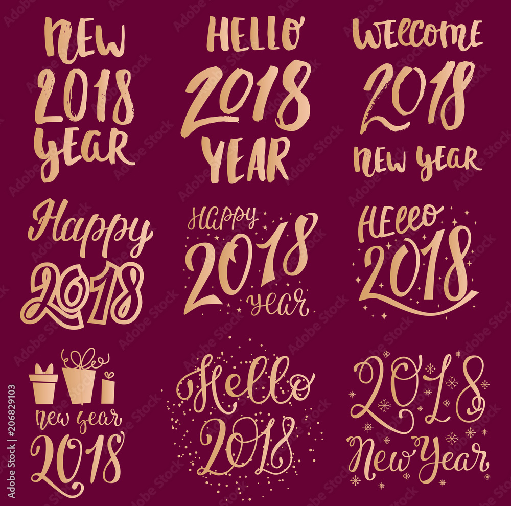 2018 happy New Year gold text logo for holiday calendar print golden design or Christmass newborn yearly party illustration 2018 happy New Year gold text logo for holiday calendar print golden design or Christmass newborn yearly party illustration