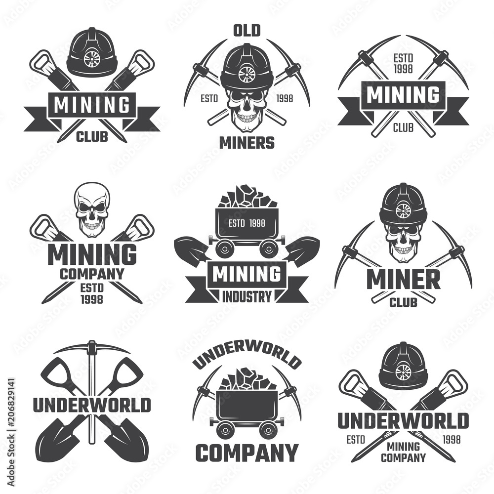 Fototapeta premium Mineral and gold mining. Vector emblems