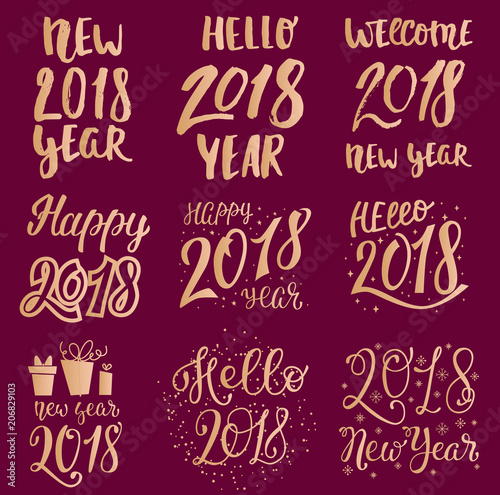2018 happy New Year gold text logo for holiday calendar print golden design o...