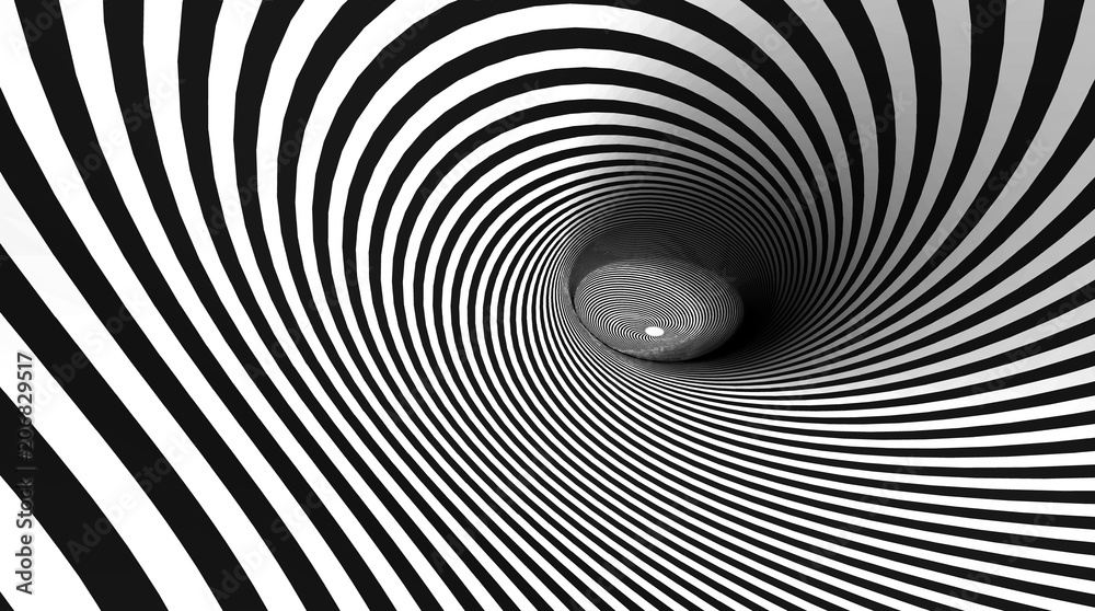 Naklejka premium Vector optical illusion black and white twisted stripes abstract background.