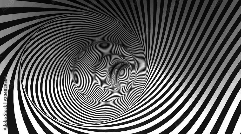 Fototapeta Vector optical illusion black and white twisted stripes abstract background.