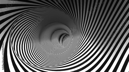 Vector optical illusion black and white twisted stripes abstract background.