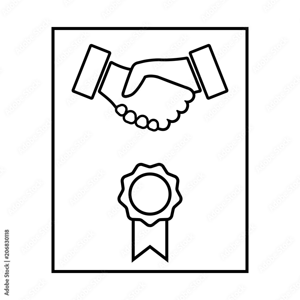 Contract line icon. Sealed official contract, agreement or business document with handshake sign. Vector Illustration Contract line icon. Sealed official contract, agreement or business document with handshake sign. Vector Illustration