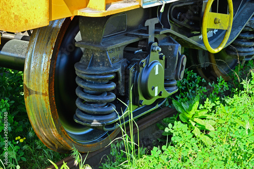 Wózek wagonu towarowego i sprężyny zawieszenia.