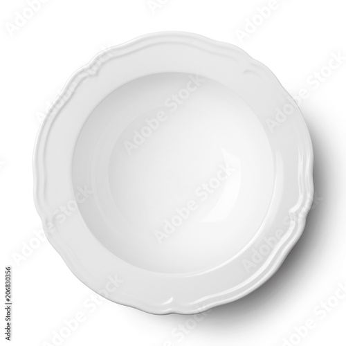 Simple circular porcelain plate isolated on whit with clipping path