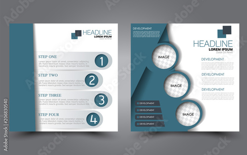 Square flyer template. Simple brochure design. For business and education. Vector illustration. Blue color.