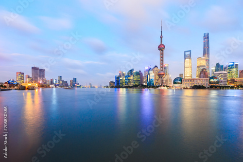 Beautiful Shanghai skyline at night modern urban background