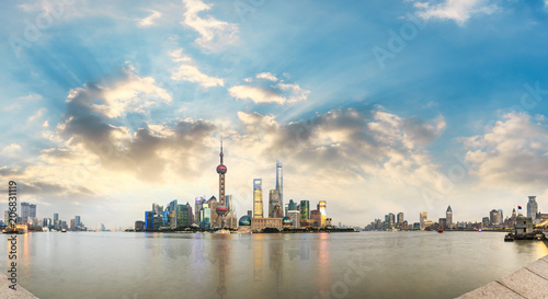 Beautiful Shanghai skyline at sunset,modern urban background