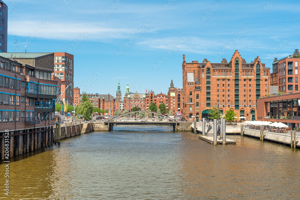 The Busan bridge in the world famous Speicherstadt of Hamburg. The warehouse district is a main attraction of the city