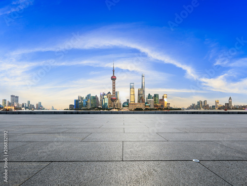 Shanghai,China modern city architecture and empty square floor