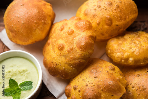 Homemade Fried Puri or Poori Or Indian Bread, selective focus