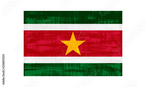 Suriname flag isolated on white background. Vector illustration in grunge style.