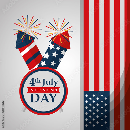 rockets fireworks label flag american independence day vector illustration