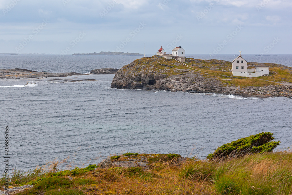 Fjoloy Fyr Lighthouse, rocky island Fioloy,  close to Stavanger, Norway