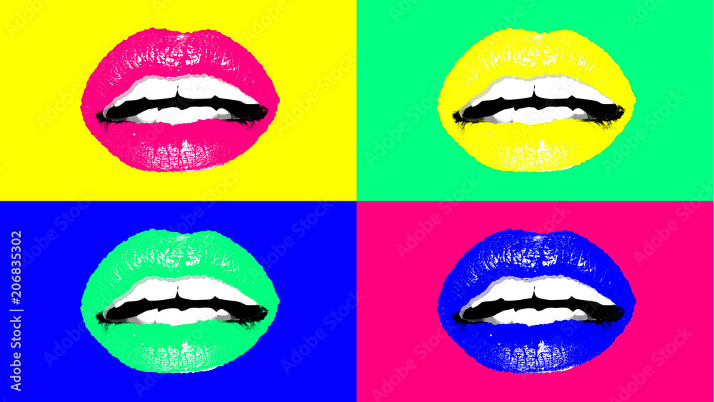 Obraz premium Four passionate female mouths in bright colors