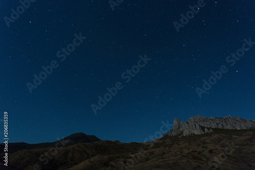 Rocks of the extinct volcano Karadag in the Crimea in night