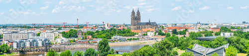 Panoramic view of Elbe, cathedral and old town in Magdeburg © neurobite