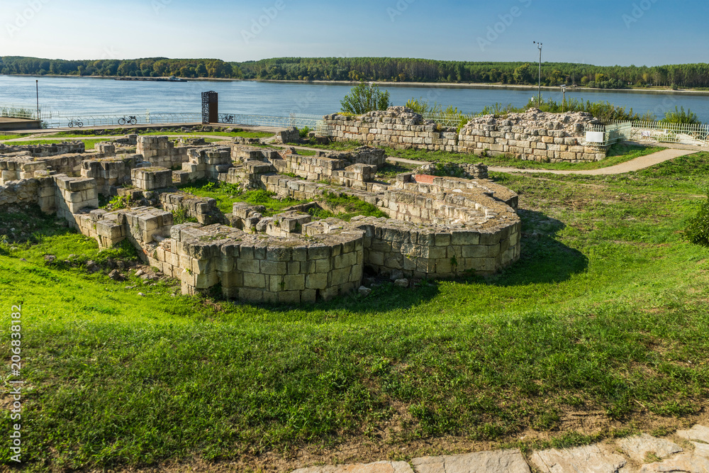 Remains of stone walls of ancient castle Durostorum, Bulgaria