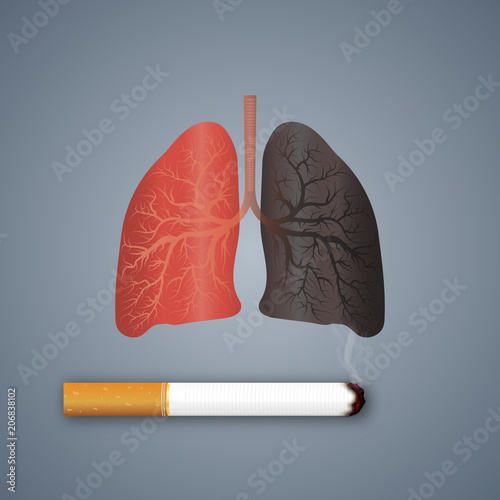 Cigarettes destroy lung health as craft style and paper art concept. vector illustration