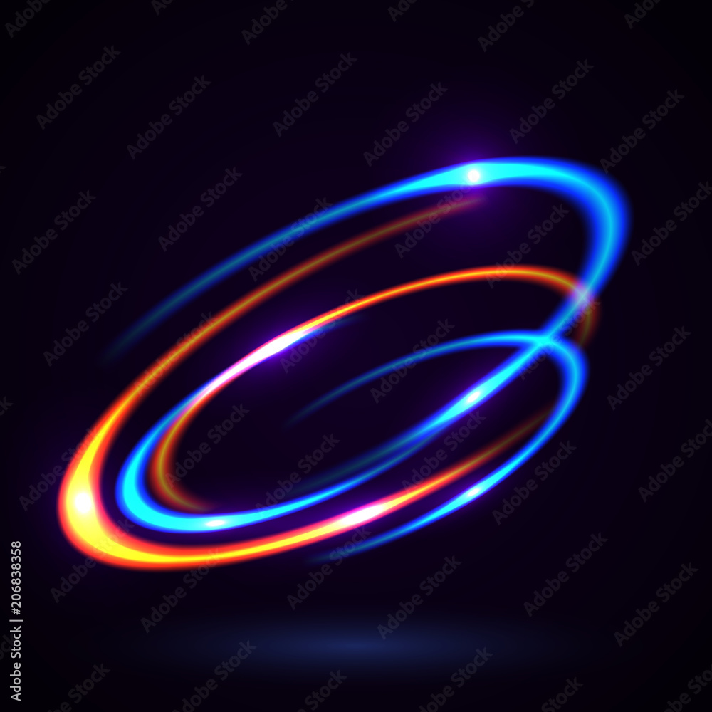 Vector light effect. The object s light stroke. Circular lens flare. Abstract rotational lines. Power energy element. Luminous sci-fi. Shining neon lights cosmic abstract frame. Magic round frame. Vector light effect. The object s light stroke. Circular lens flare. Abstract rotational lines. Power energy element. Luminous sci-fi. Shining neon lights cosmic abstract frame. Magic round frame.