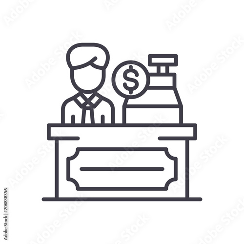 Cash desk black icon concept. Cash desk flat  vector symbol, sign, illustration.
