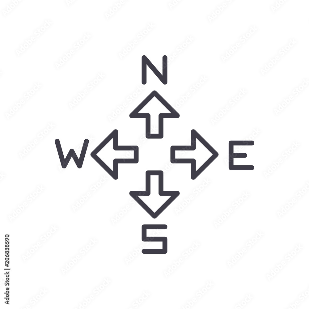 Compass directions black icon concept. Compass directions flat vector symbol, sign, illustration. Compass directions black icon concept. Compass directions flat vector symbol, sign, illustration.