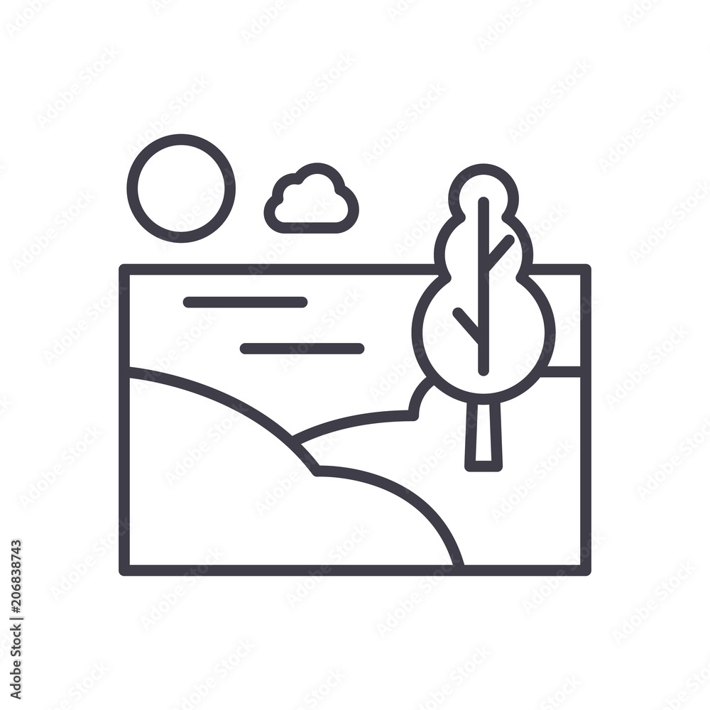 Countryside area black icon concept. Countryside area flat vector symbol, sign, illustration. Countryside area black icon concept. Countryside area flat vector symbol, sign, illustration.