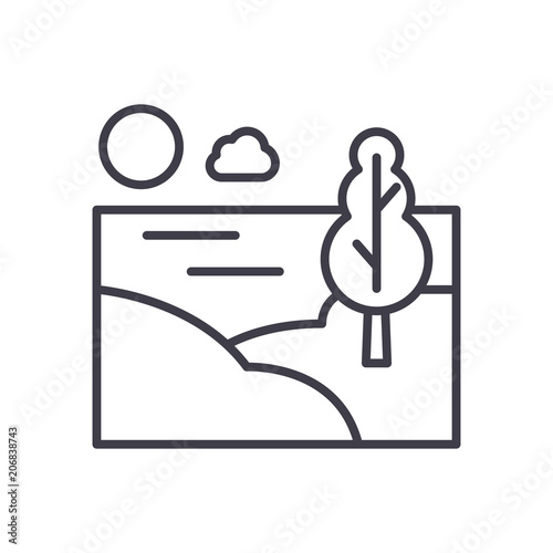 Countryside area black icon concept. Countryside area flat  vector symbol, sign, illustration.