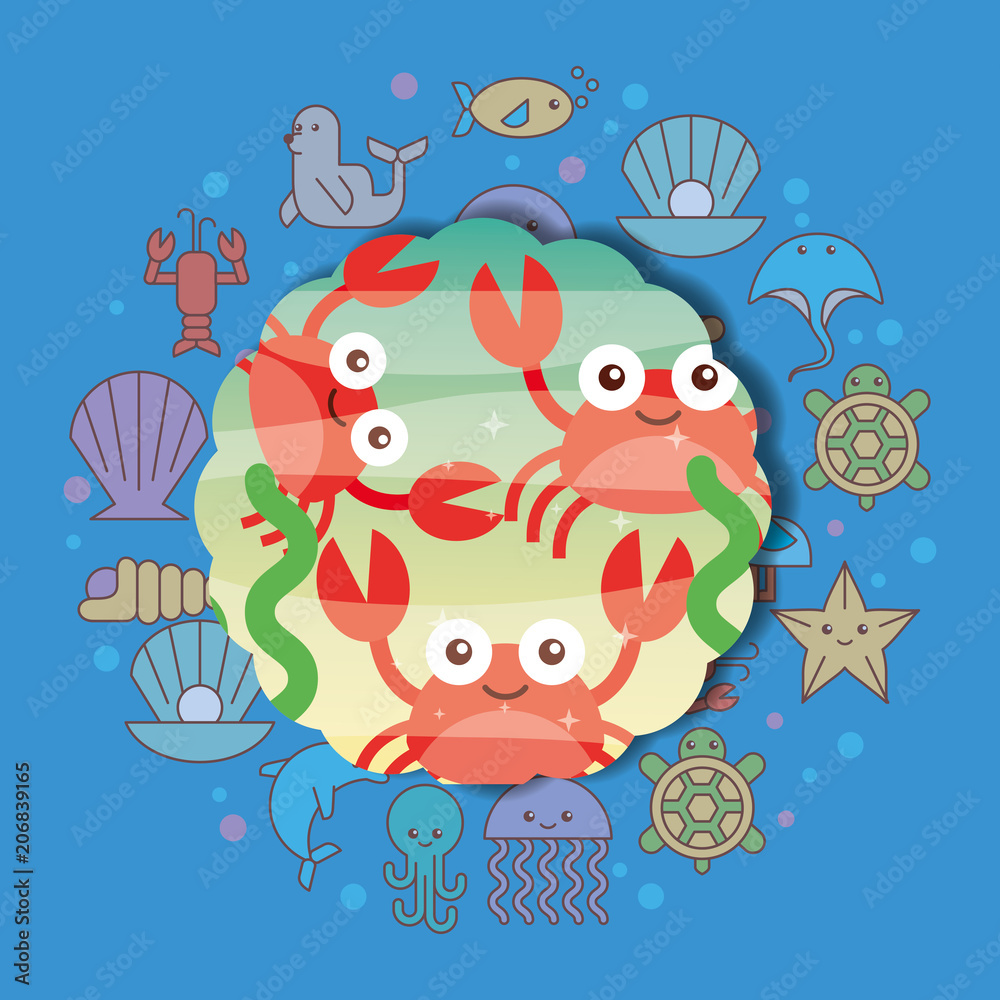 crabs sea life cartoon animals label vector illustration crabs sea life cartoon animals label vector illustration