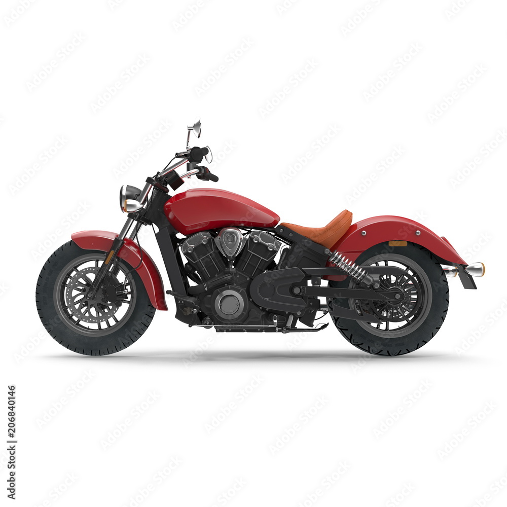Classic Motorbike isolated on white. Side view. 3D illustration