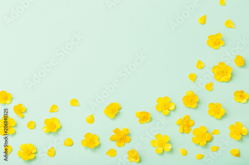 yellow buttercups on green paper background