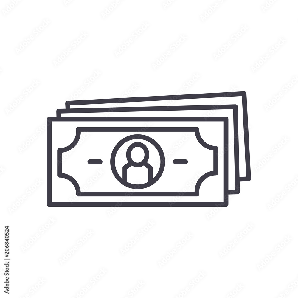 Paper money black icon concept. Paper money flat vector symbol, sign, illustration. Paper money black icon concept. Paper money flat vector symbol, sign, illustration.