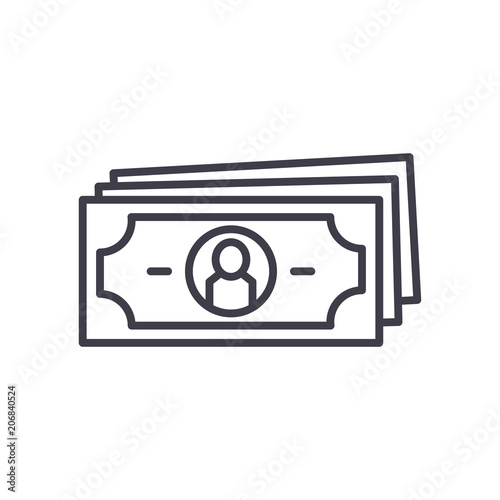 Paper money black icon concept. Paper money flat  vector symbol, sign, illustration.
