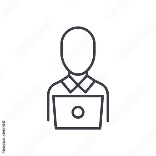 Remote worker black icon concept. Remote worker flat  vector symbol, sign, illustration.