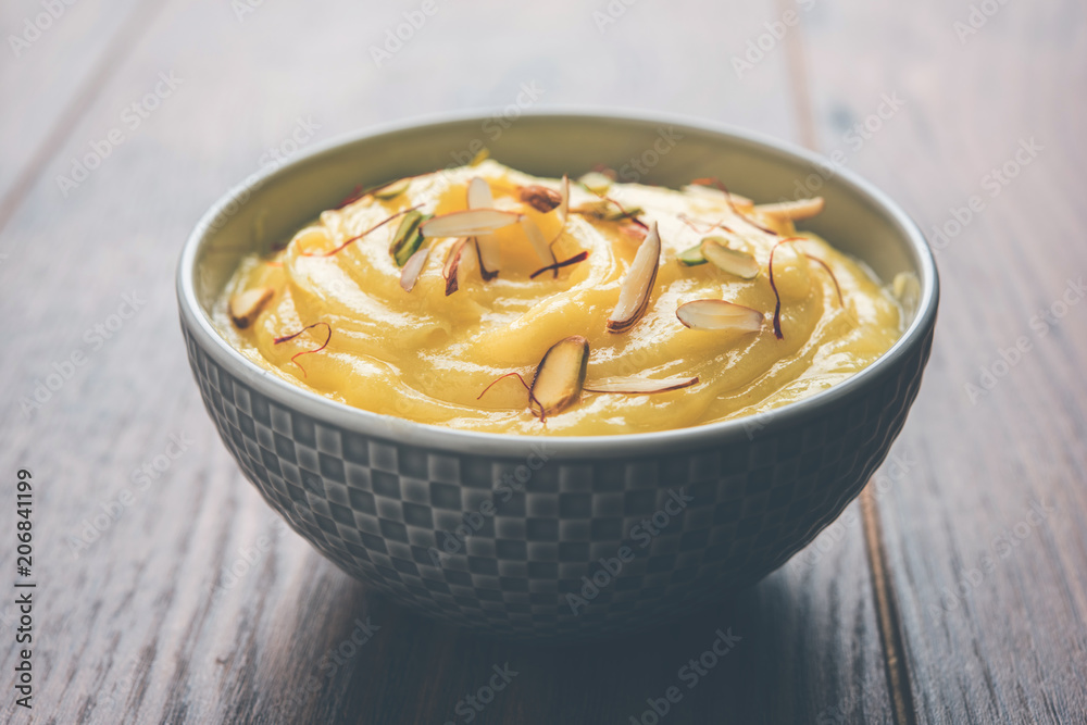 Shrikhand OR Srikhand is an Indian dessert made of strained yogurt, garnished with dry fruits and saffron. Shrikhand OR Srikhand is an Indian dessert made of strained yogurt, garnished with dry fruits and saffron.