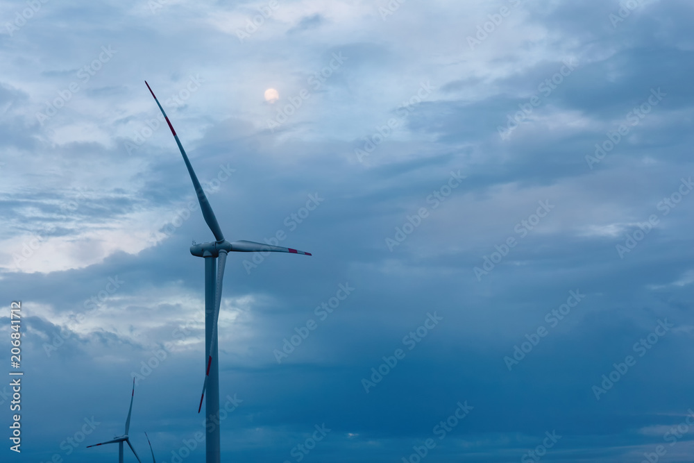 the wind farm in the evening