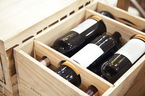  bottles of wine in a wooden box