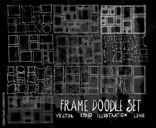 Hand drawn Sketch doodle vector Frame set on Chalkboard eps10