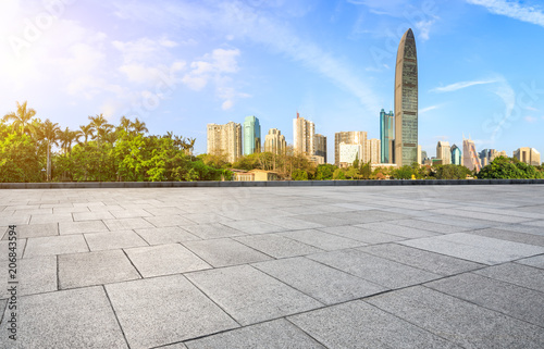 empty square floors and modern city skyline in Shenzhen,China