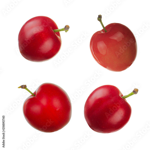 set of cherry plums isoalted on white background