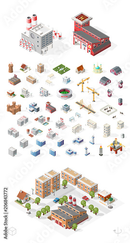 Build Your Own Isometric City . Isolated High Quality Vector Elements on White Background