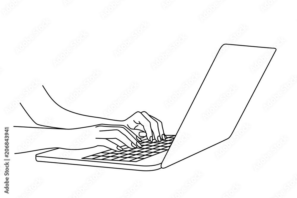 Hand drawing of woman hands typing in a laptop Stock Vector | Adobe Stock