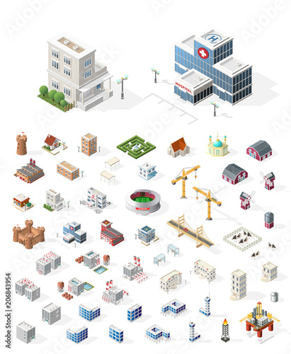 Build Your Own Isometric City . Isolated High Quality Vector Elements on White Background