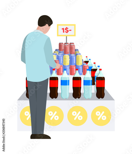 Man and Water at Supermarket Vector Illustration
