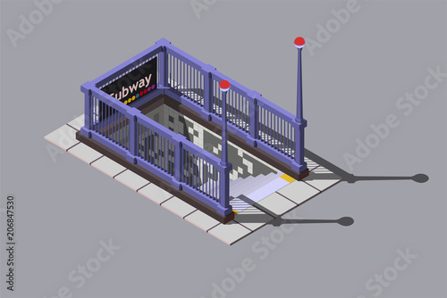 Entrance to underground metro station, vector isometric illustration